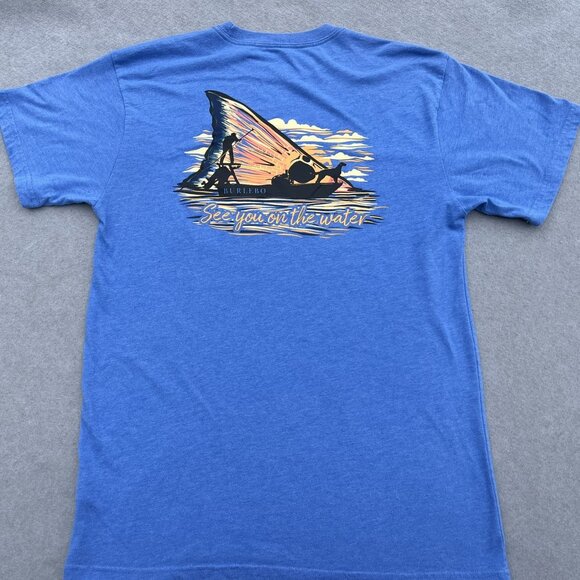 BURLEBO Short Sleeve T Shirt Mens Medium Crew Neck Blue See You On The Water - Picture 1 of 5